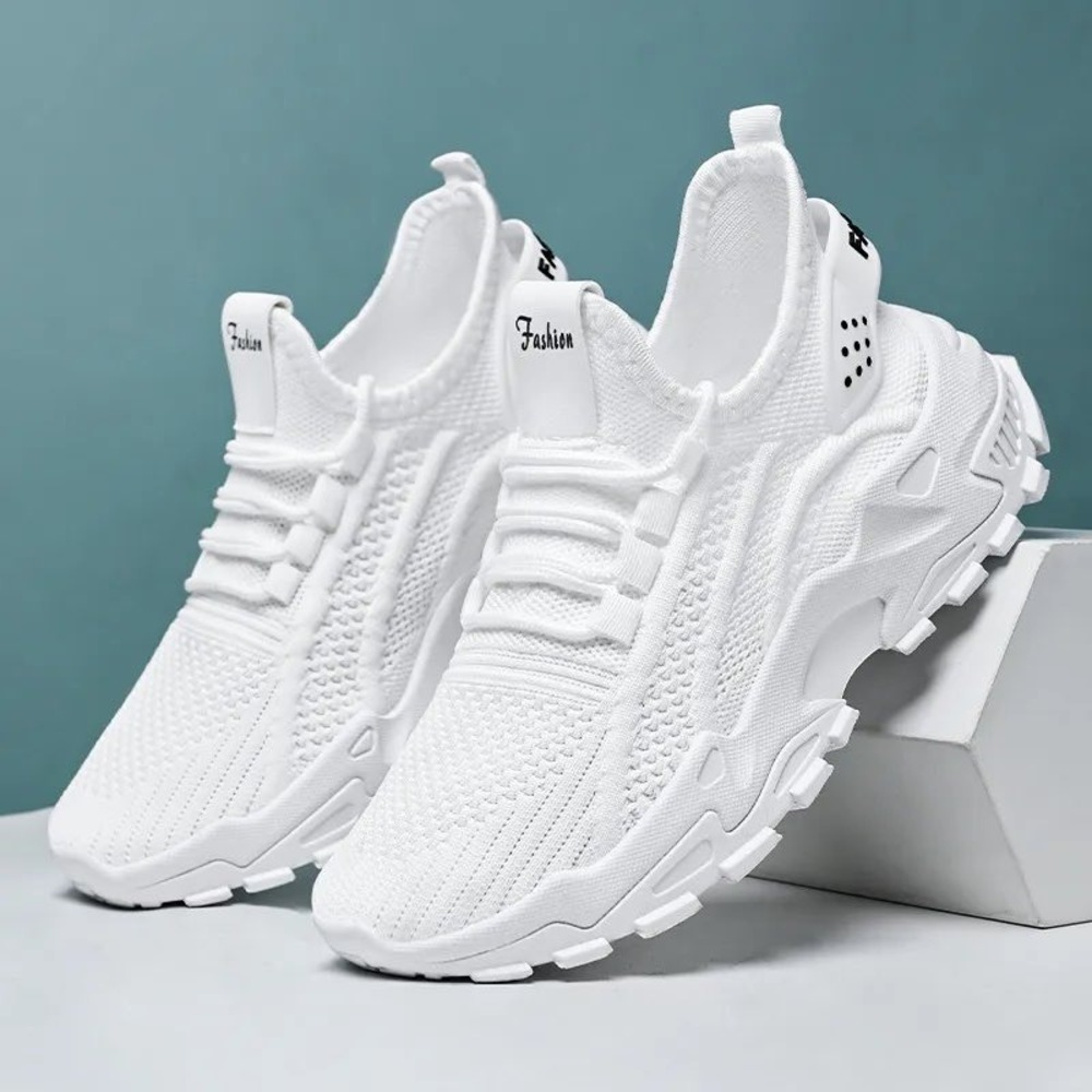 FME Women White Chunky Platform Sneakers Mesh Knit Lace Up Athletic Shoes